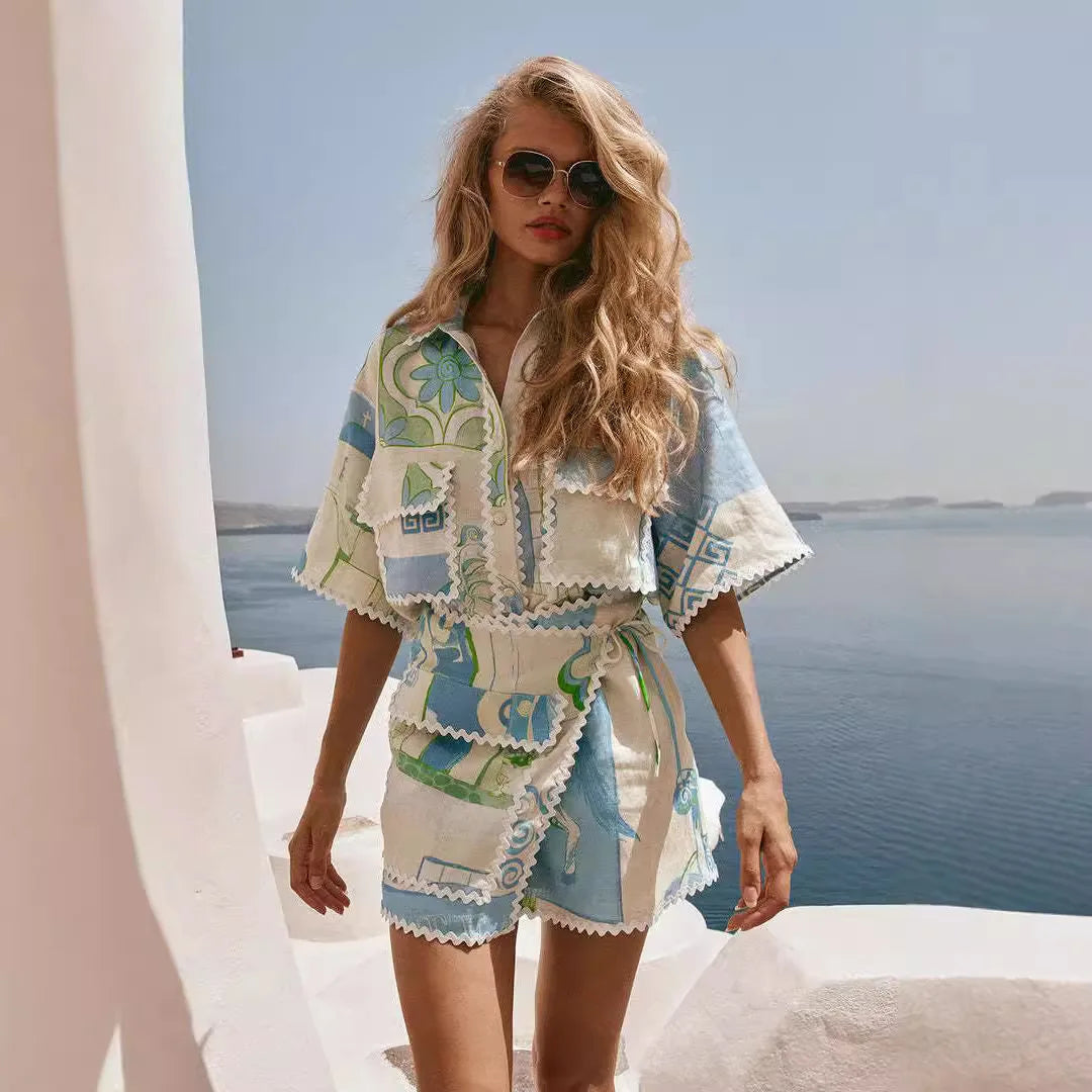 Playful & Polished: Printed Ruffle Two-Piece Set for Summer