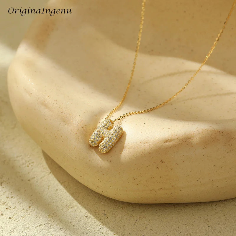 Silver Bubble Letter Name Necklace – A–Z Initials