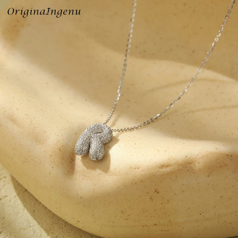 Silver Bubble Letter Name Necklace – A–Z Initials