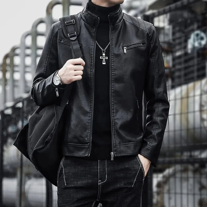 Men’s Slim Fit Leather Suit Jacket – Short Casual Blazer