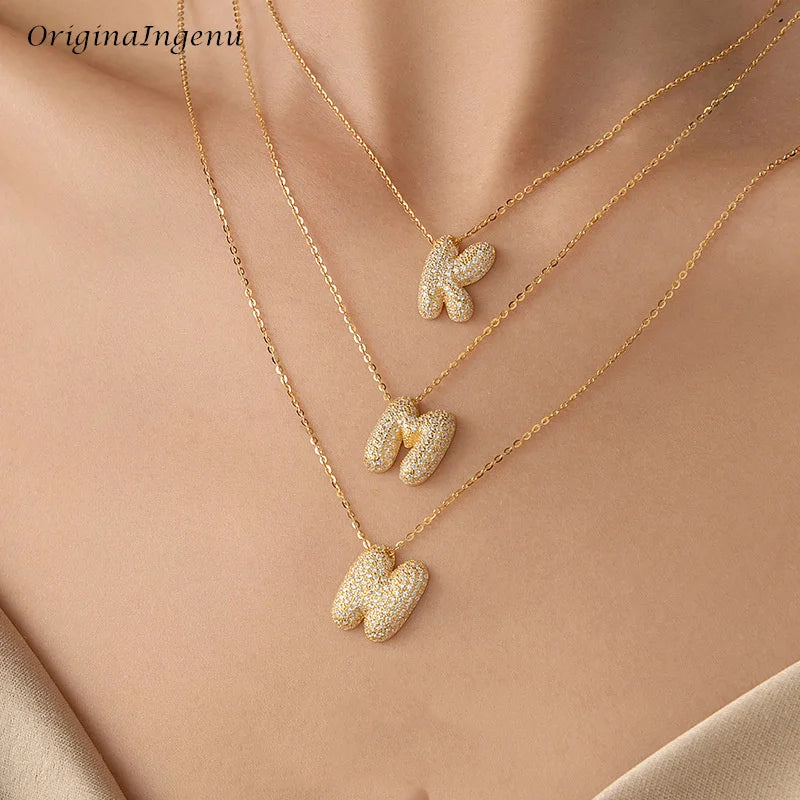 Silver Bubble Letter Name Necklace – A–Z Initials