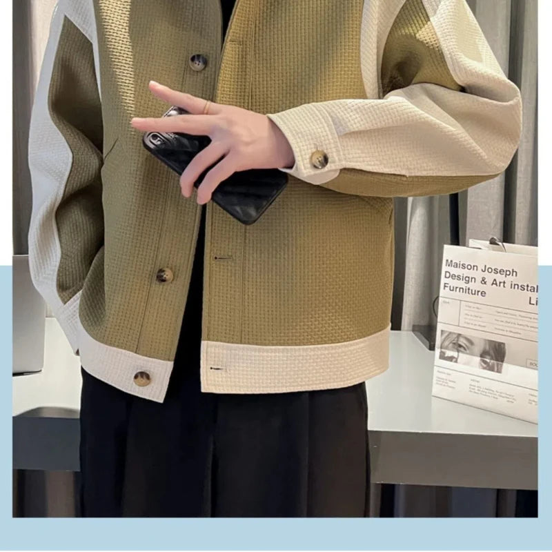 Korean Autumn/Winter Boyfriend Jacket – Spliced Square Collar Casual Outerwear