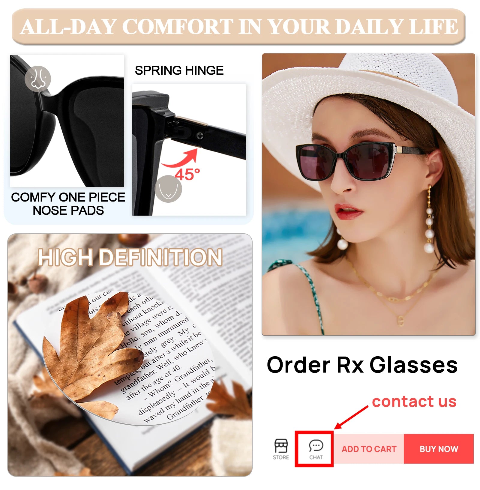 Oversized Women’s Cat Eye Sunglasses – Polarized & Presbyopia Lenses