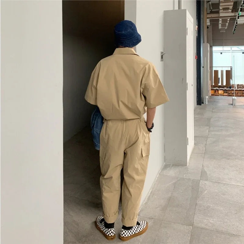 Retro Workwear-Inspired Urban Jumpsuit for Men