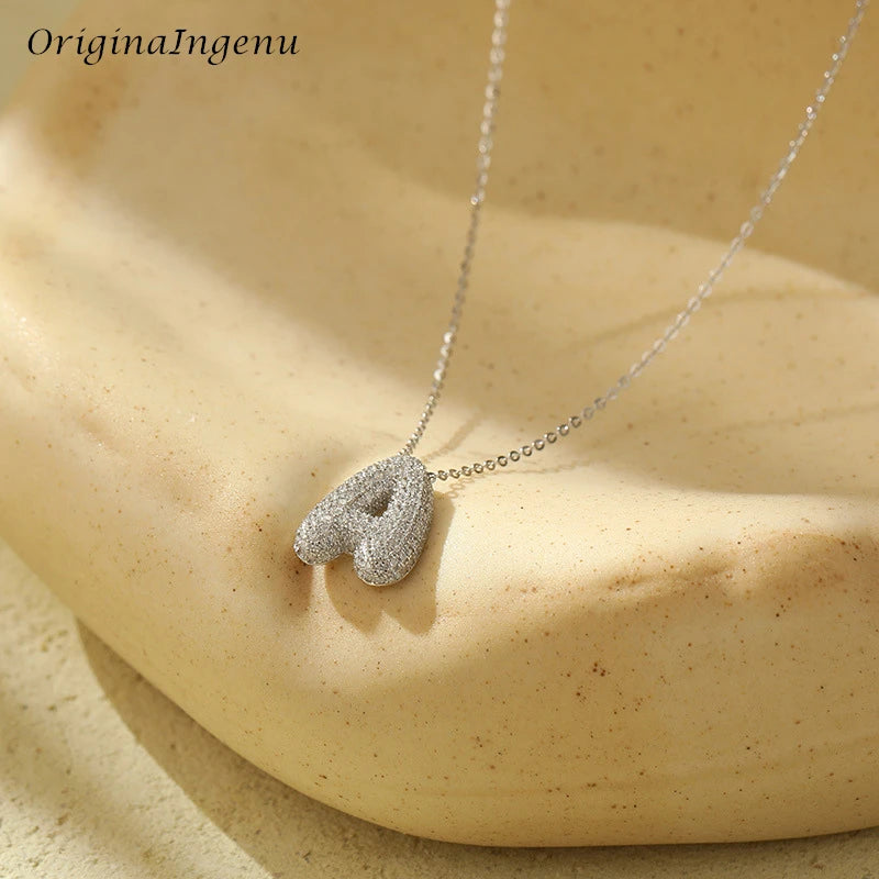 Silver Bubble Letter Name Necklace – A–Z Initials