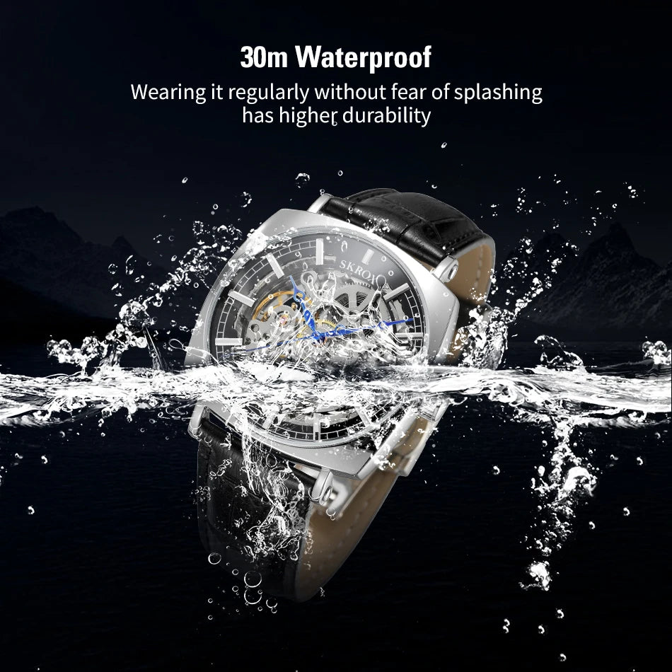 Square Skeleton Automatic Mechanical Watch – Elegant Luxury for Men