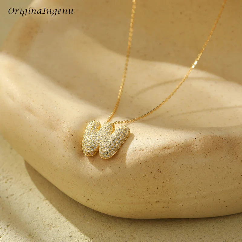 Silver Bubble Letter Name Necklace – A–Z Initials