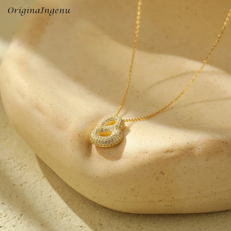 Silver Bubble Letter Name Necklace – A–Z Initials
