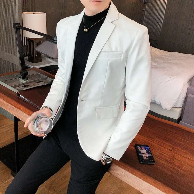 Men’s PU Leather Suit Jacket – Casual Blazer with Business Style