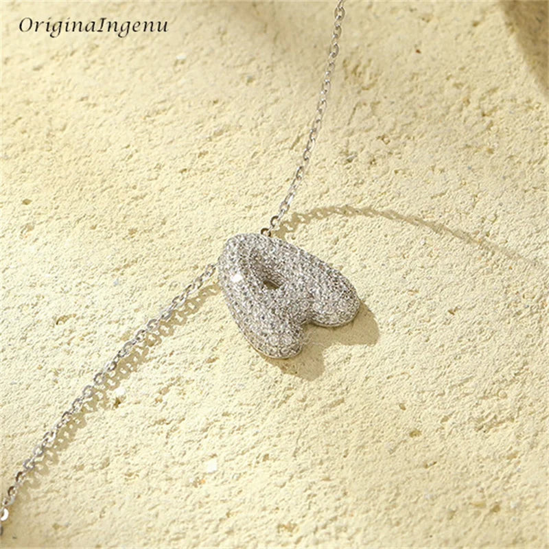 Silver Bubble Letter Name Necklace – A–Z Initials