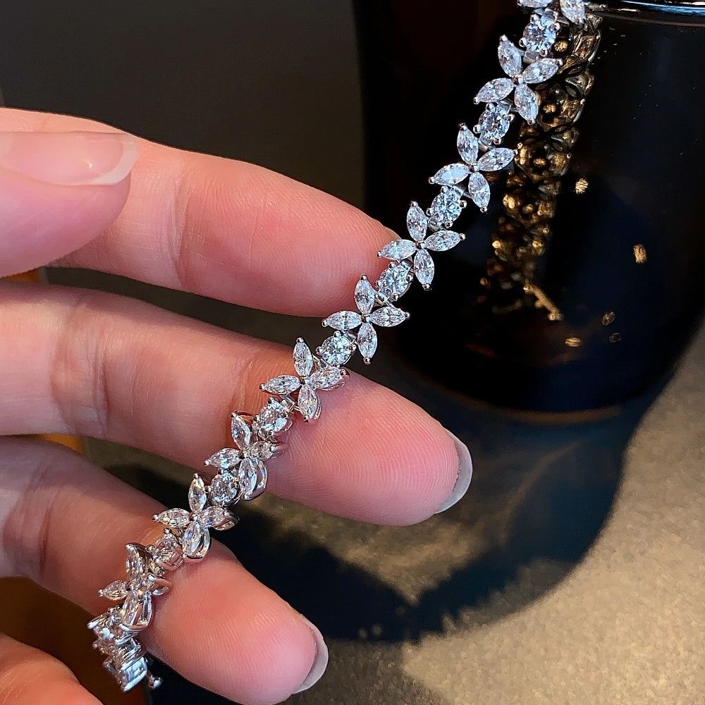 New Leaf Flower Pear Zircon Bracelet – 18K Gold Plated on S925 Silver