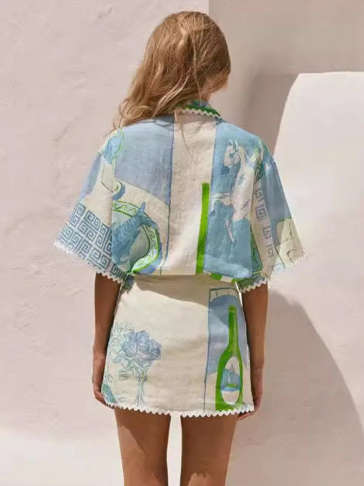 Playful & Polished: Printed Ruffle Two-Piece Set for Summer
