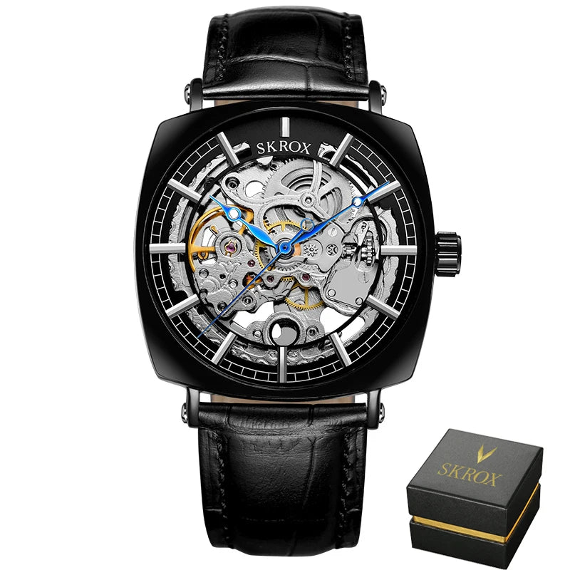 Square Skeleton Automatic Mechanical Watch – Elegant Luxury for Men