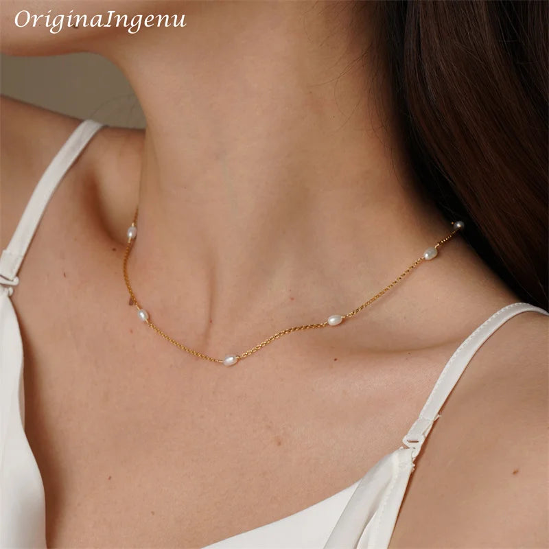 Natural Pearl Necklace – 14K Gold-Filled Choker