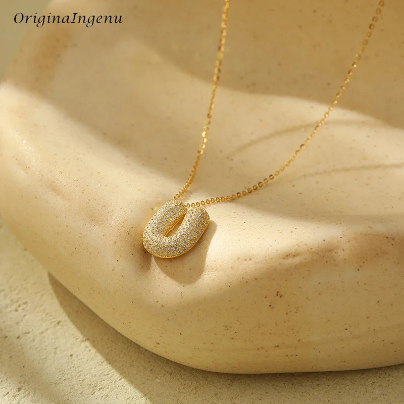 Silver Bubble Letter Name Necklace – A–Z Initials