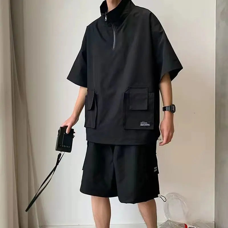Harajuku Cool: Couples Cargo T-Shirt & Shorts Set