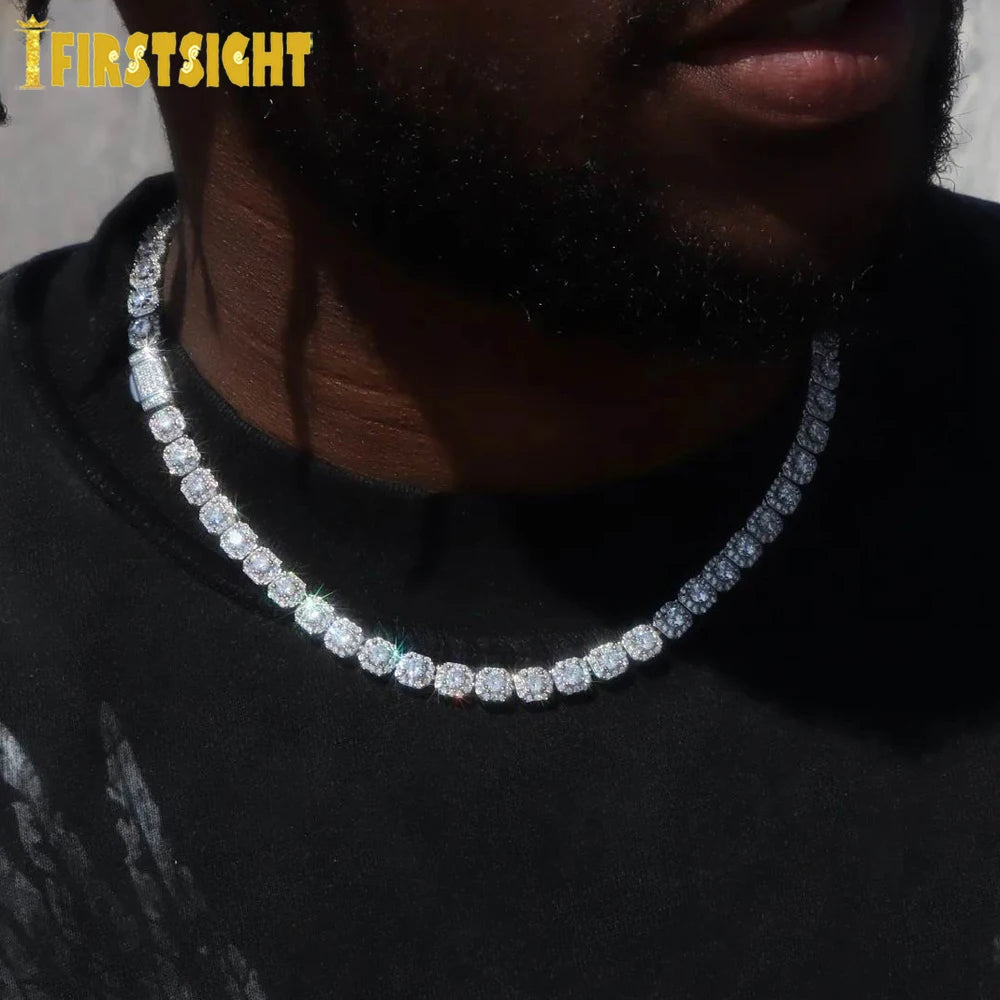 New Iced Out Bling 5A Cubic Zirconia Square CZ Necklace – Silver 8mm Tennis Chain