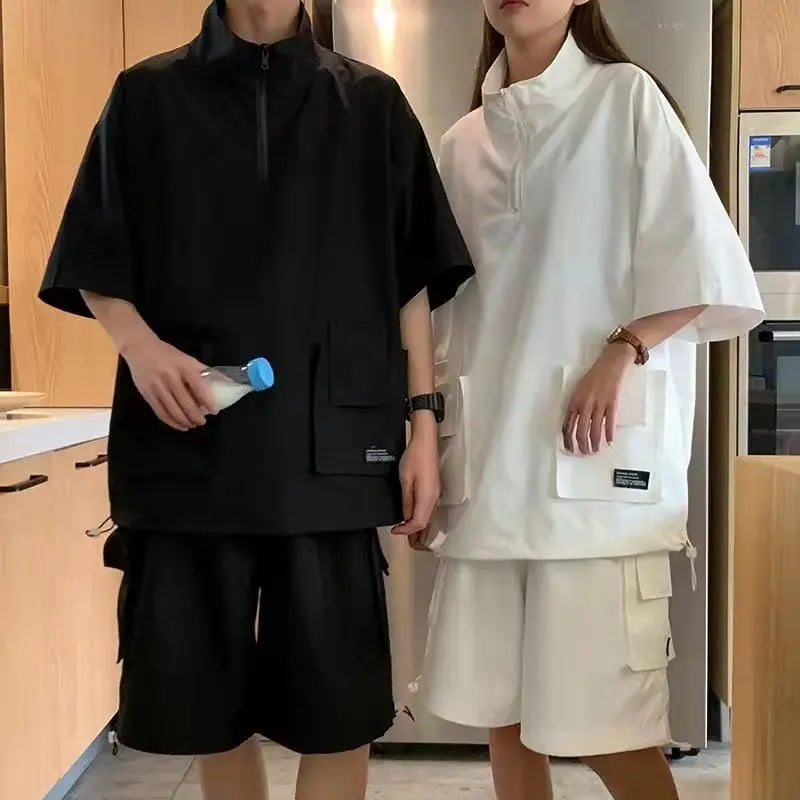Harajuku Cool: Couples Cargo T-Shirt & Shorts Set