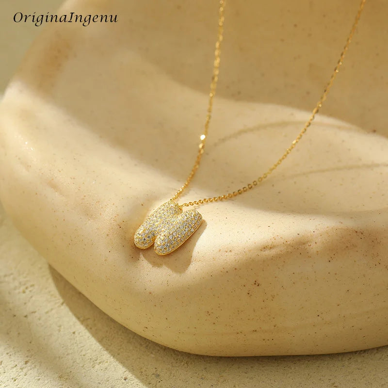 Silver Bubble Letter Name Necklace – A–Z Initials