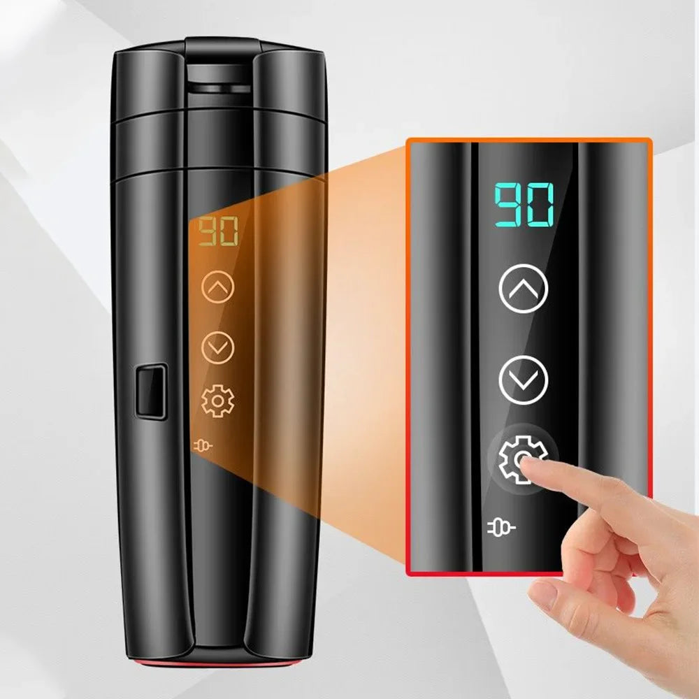 12V/24V Car Heating Cup – 400ML Stainless Steel Thermos with Smart Temperature Display