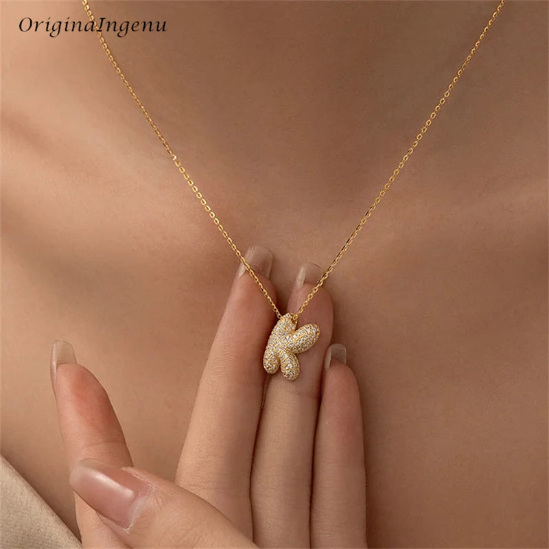 Silver Bubble Letter Name Necklace – A–Z Initials