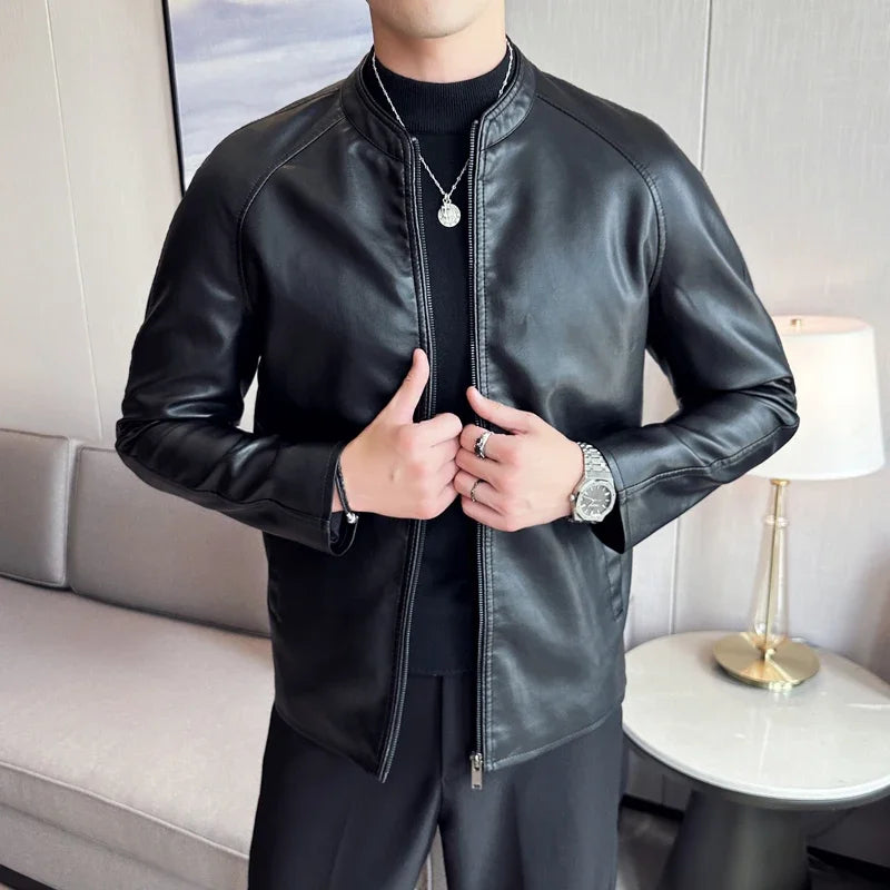 New Biker PU Leather Jacket – Men’s Motorcycle Slim Overcoat