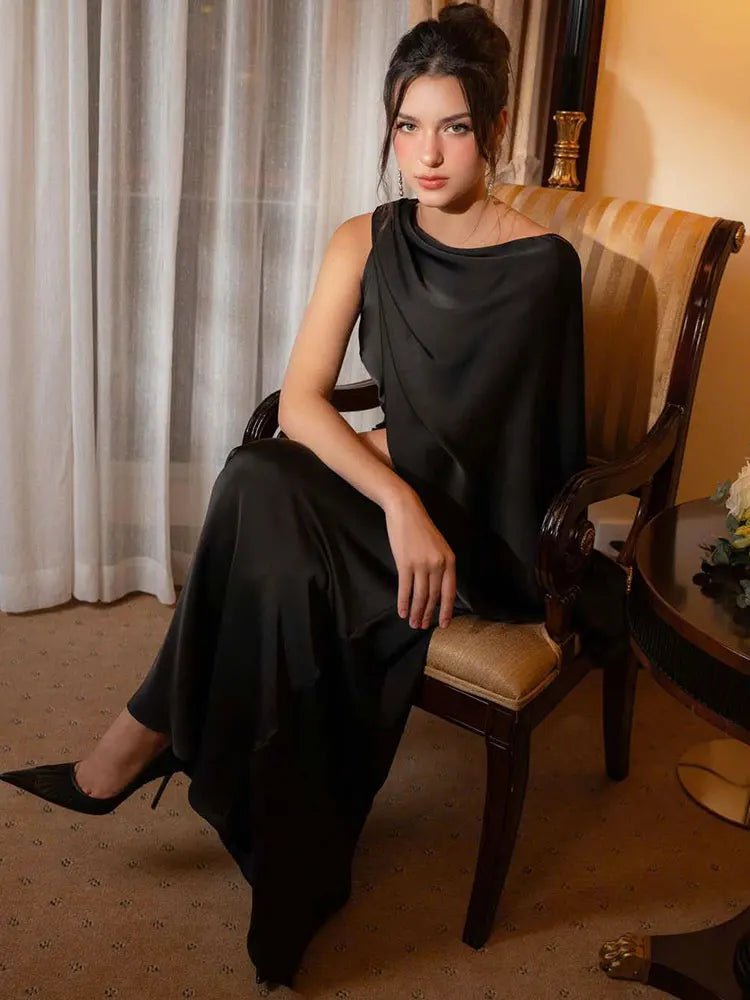 Elegant Maxi Evening Dress – Sleeveless Bodycon with Ribbon Detail