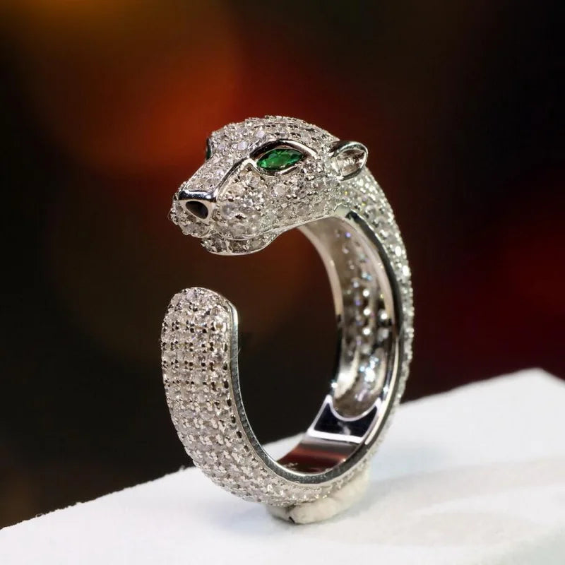Designer Collection Open Ring – 925 Sterling Silver with Gold-Plated Leopard Panther Design
