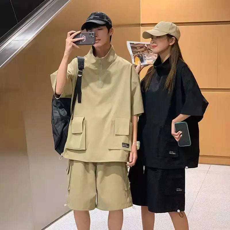 Harajuku Cool: Couples Cargo T-Shirt & Shorts Set