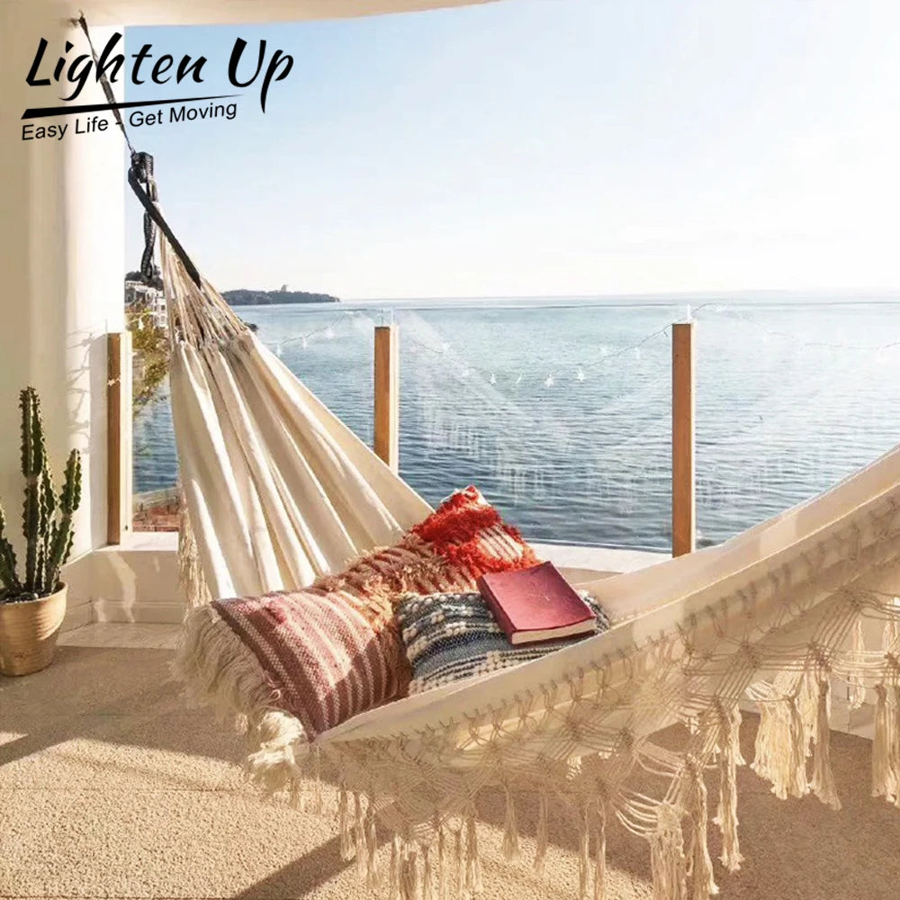 Large Brazilian Macrame Hammock – Deluxe Double Swing with Fringe