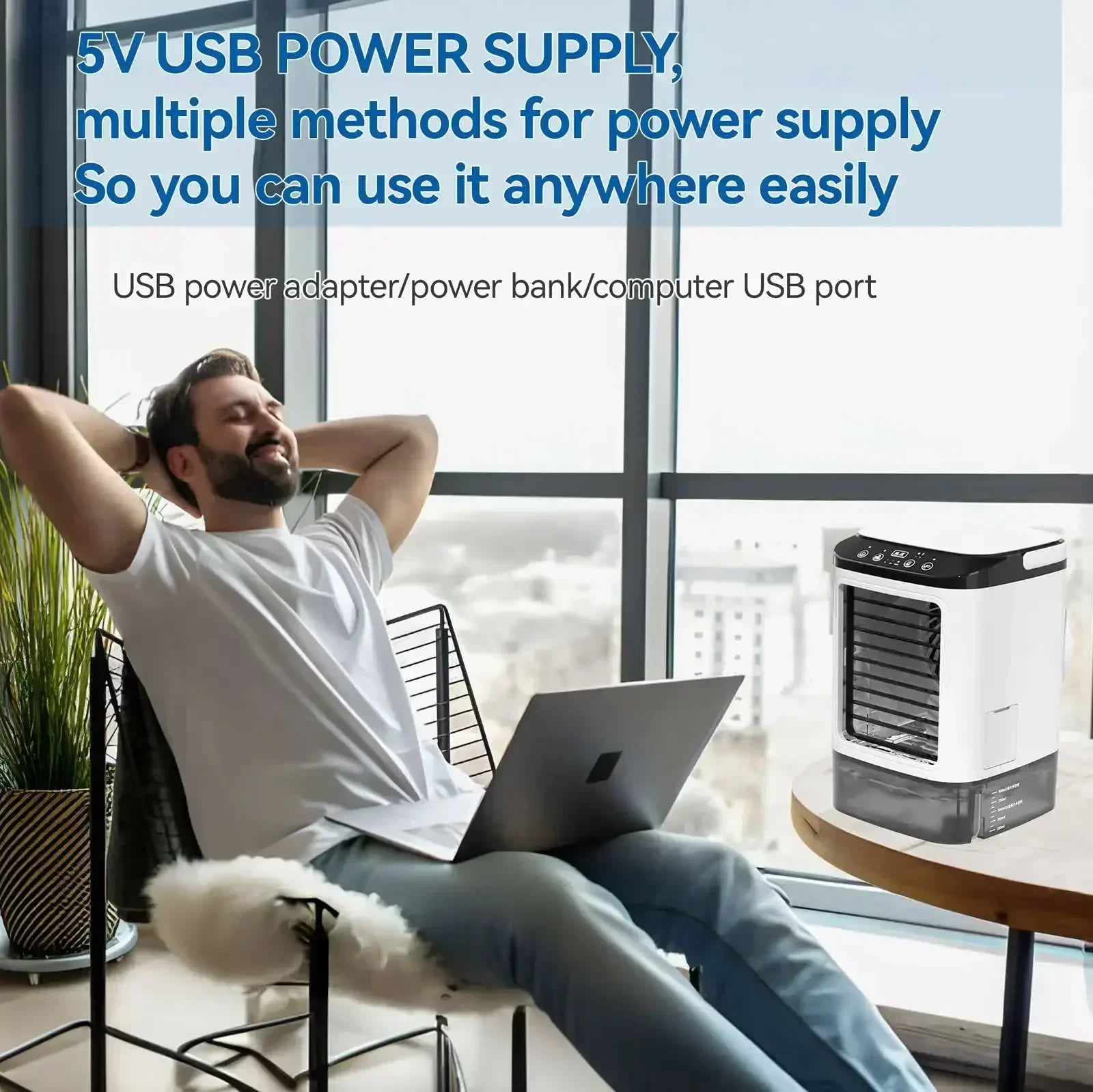 Mini Portable Air Conditioner – 3-Speed Air Cooler with 900ml Water Tank