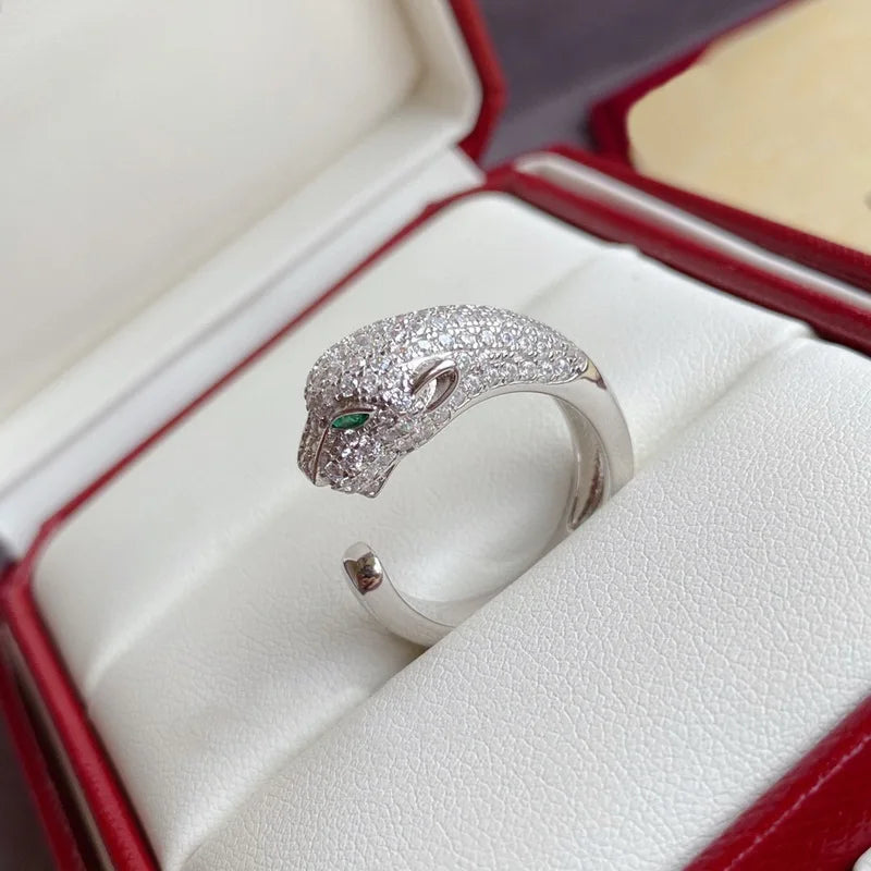 Designer Collection Open Ring – 925 Sterling Silver with Gold-Plated Leopard Panther Design