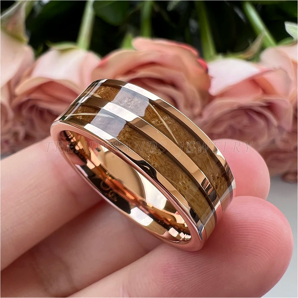 8mm Tungsten Wedding Band – Whisky Barrel Wood Inlay