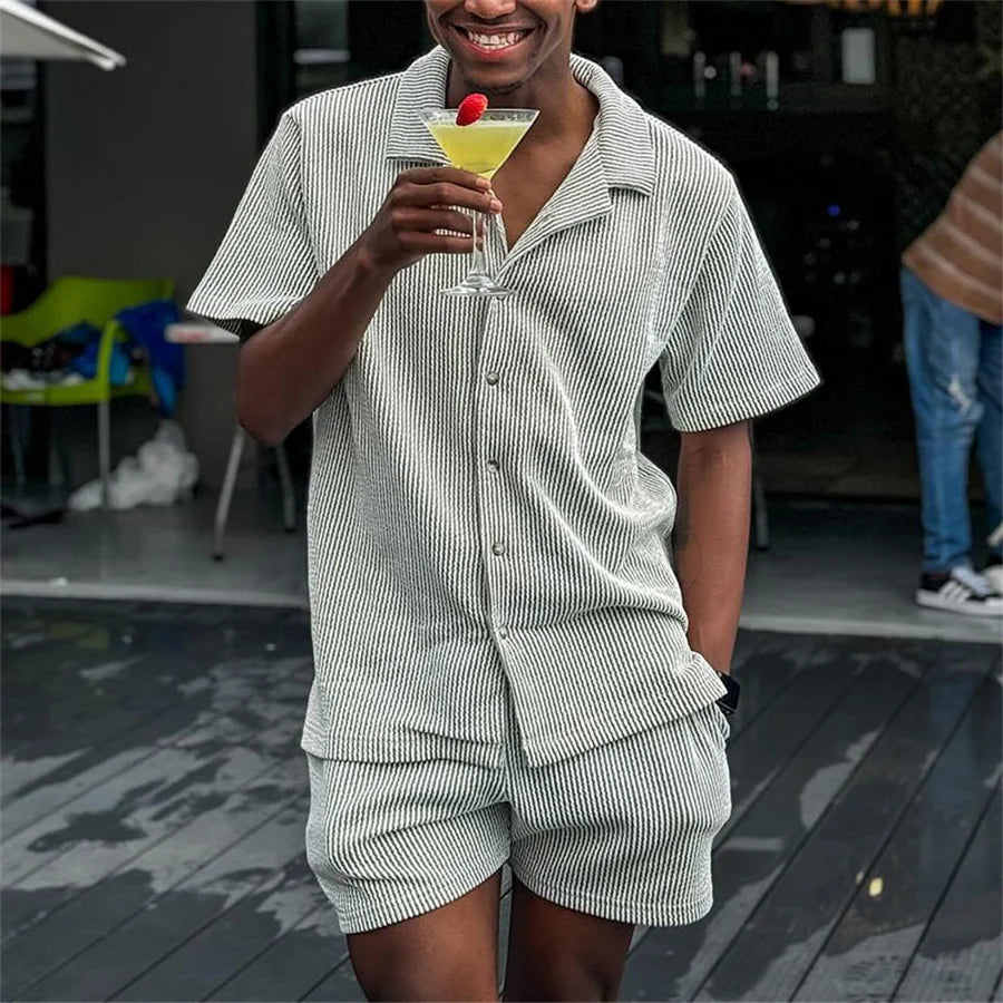 Striped & Stylish: 2025 Men’s Summer Two-Piece Set