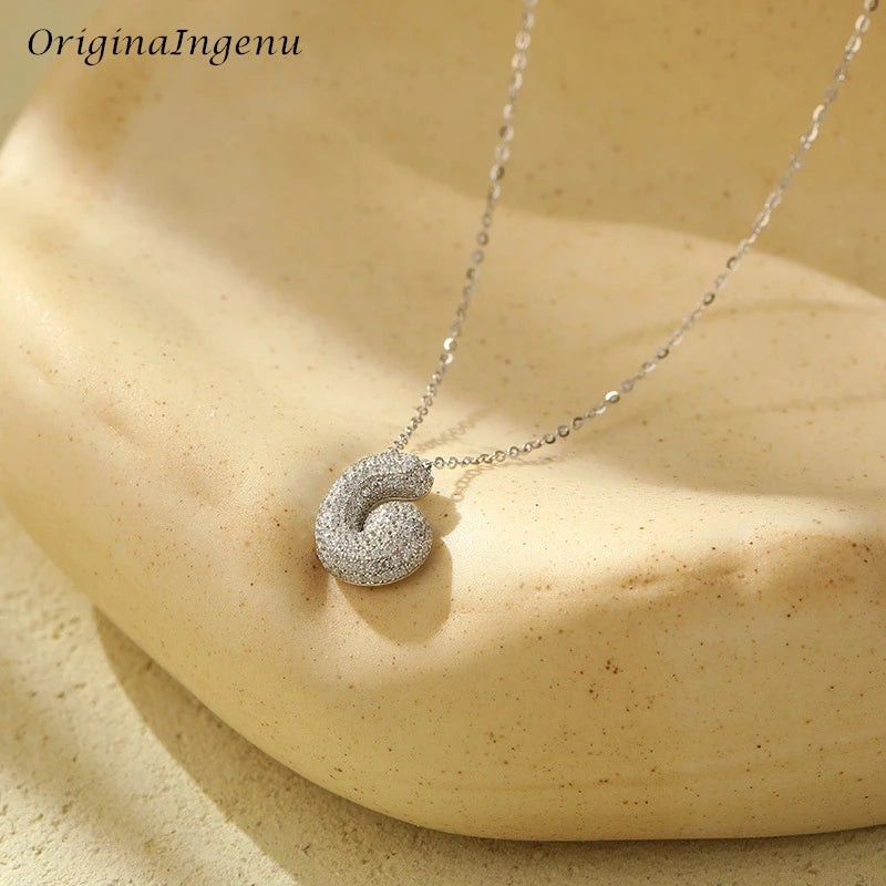 Silver Bubble Letter Name Necklace – A–Z Initials