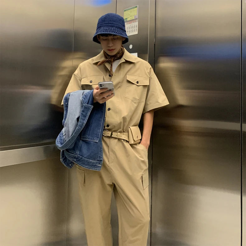 Retro Workwear-Inspired Urban Jumpsuit for Men