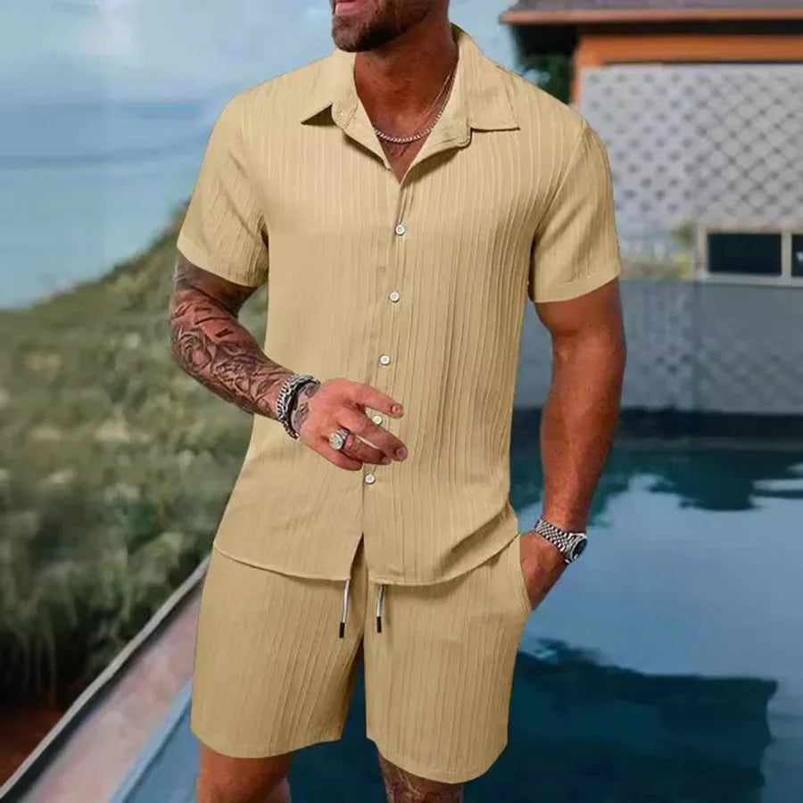 Sporty & Sleek: Men’s Polo & Drawstring Shorts Set for Spring/Summer