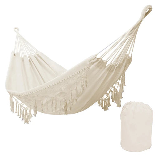 Large Brazilian Macrame Hammock – Deluxe Double Swing with Fringe