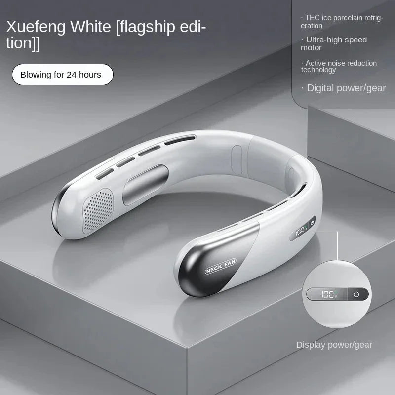 10,000mAh Portable Bladeless Neck Fan – Silent & Powerful Cooling