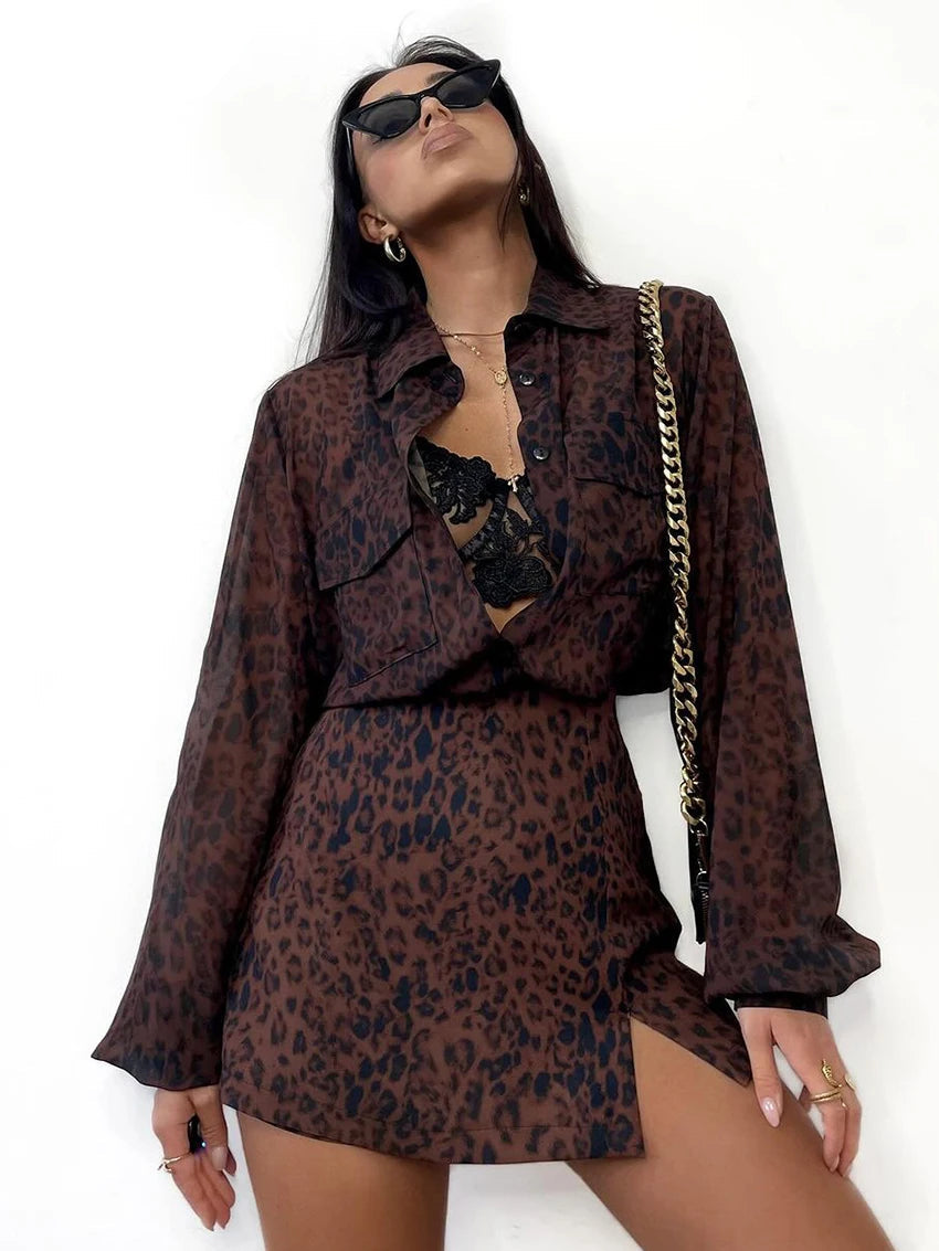 Effortless Edge: Printed 2-Piece Set with Shirt & Mini Skirt
