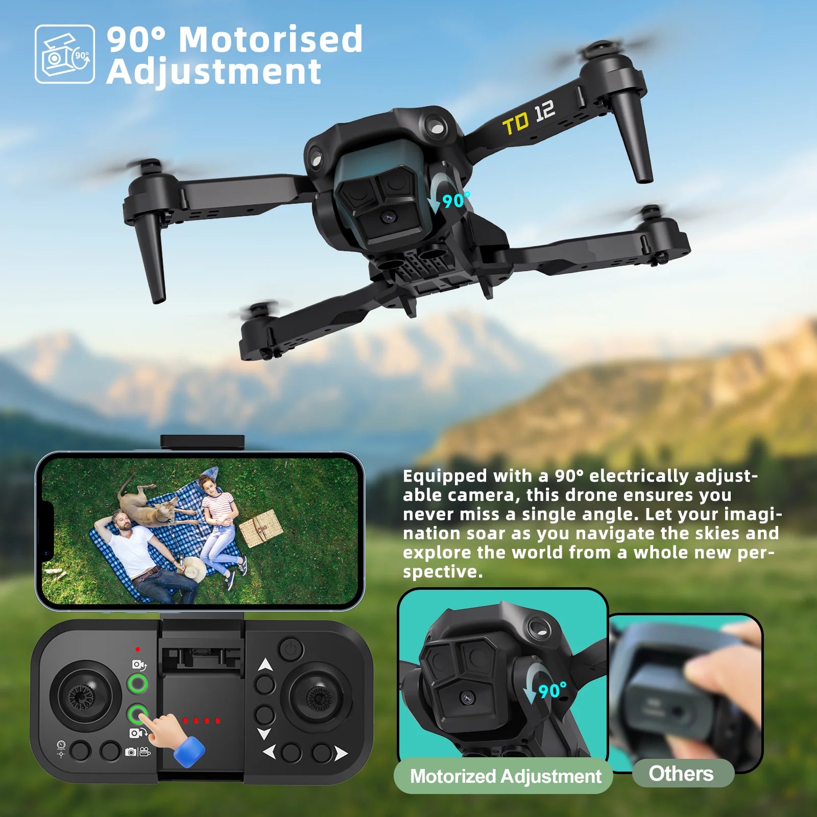 Drone 90° Adjustment 720p HD Dual Camera Optical Flow Positioning 360° Flip Remoted Control Quadcopter Toys RC Aircraft