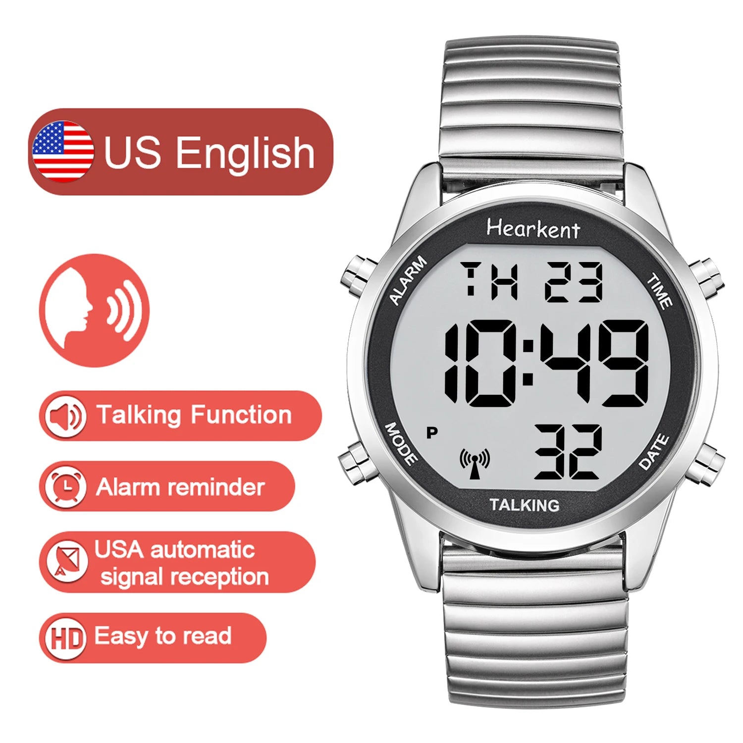 Hearkent English Talking Watch – Voice Digital Wristwatch for the Blind & Visually Impaired