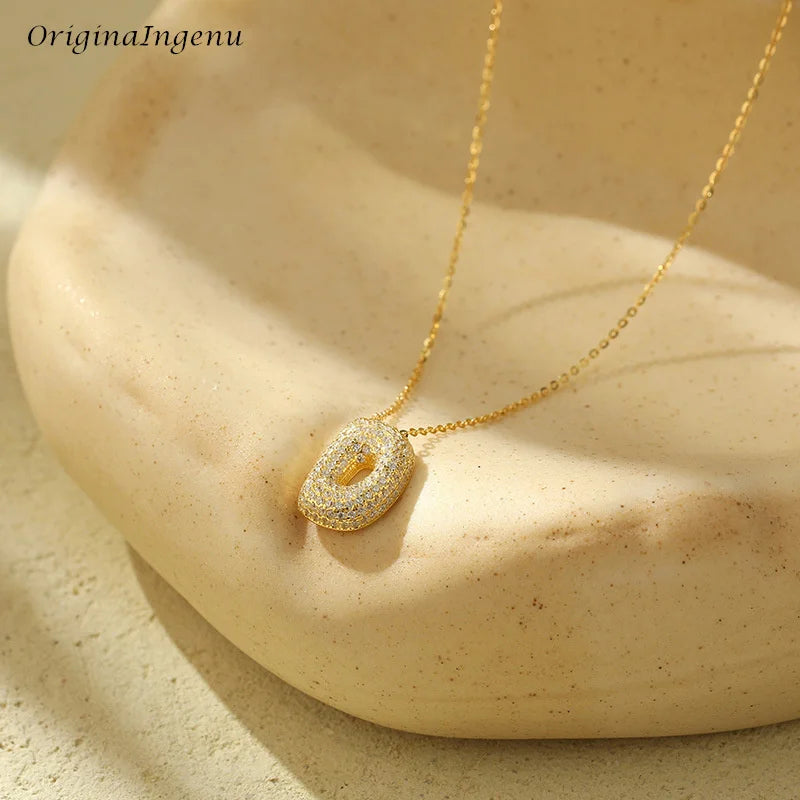 Silver Bubble Letter Name Necklace – A–Z Initials