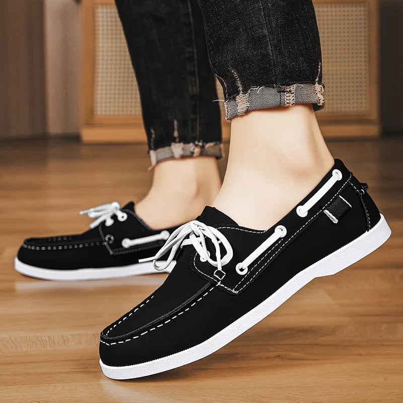 Men’s PU Leather Loafers – Strap Design Slip-On Boat Shoes