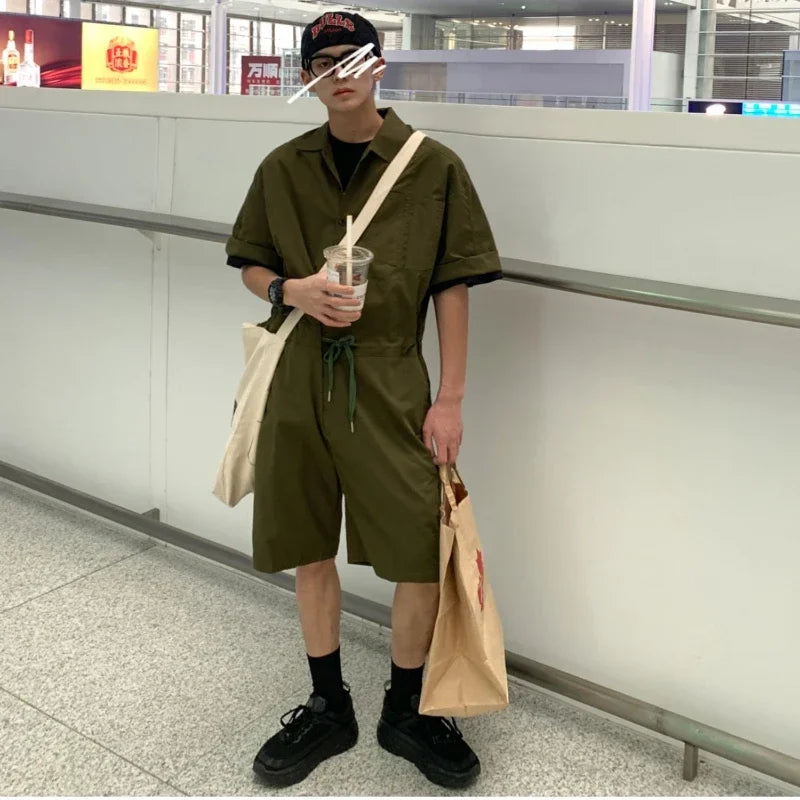 Retro Workwear-Inspired Urban Jumpsuit for Men
