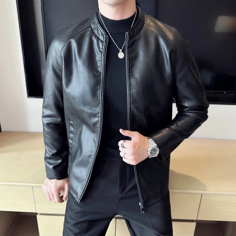 New Biker PU Leather Jacket – Men’s Motorcycle Slim Overcoat