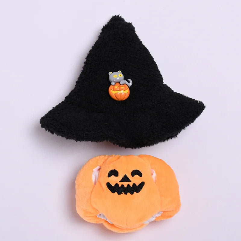 For Labubu 17cm Hanging Ornament Halloween Pumpkin Costume Black Hat Doll Clothes