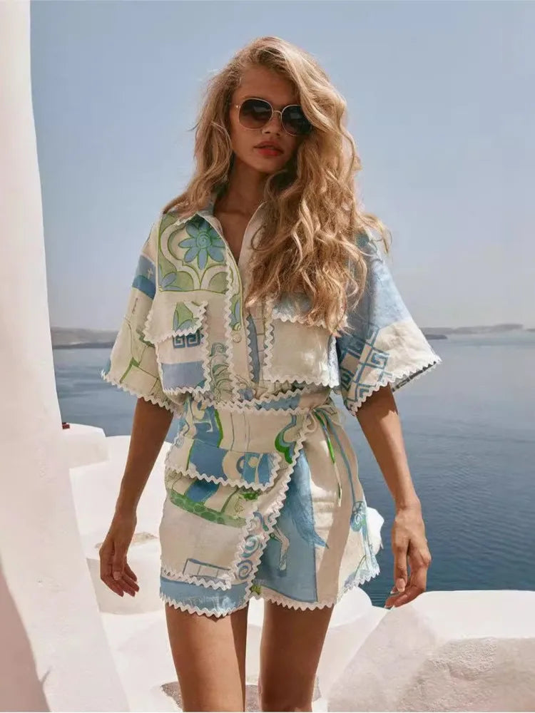 Playful & Polished: Printed Ruffle Two-Piece Set for Summer