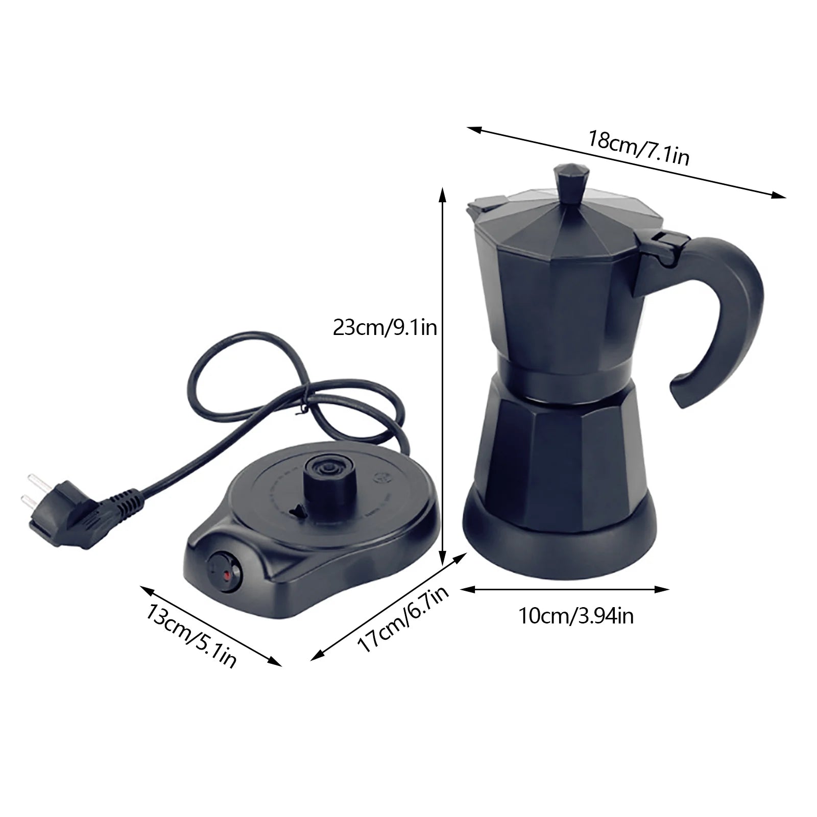 300ml Electric Espresso Maker – Classic Mocha Pot with Separate Heating Base