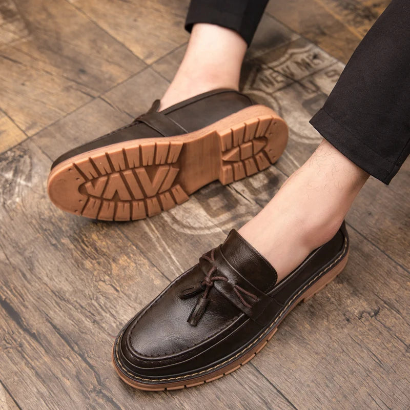 New Slip-On Thick Soled Casual Leather Shoes – British Retro Style